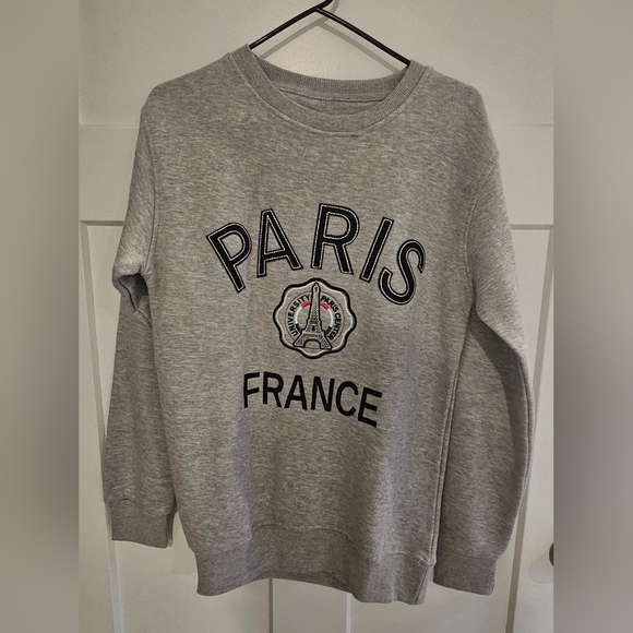Hello Paris Grey Embroidered “Paris France” Sweatshirt Women’s XS Cozy Crewneck - Picture 1 of 5